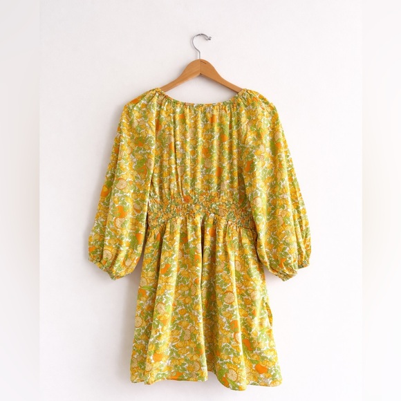 J.Crew Limone Print V-Neck Cotton Lawn Mini Dress Smocked SIZE M - Picture 2 of 6